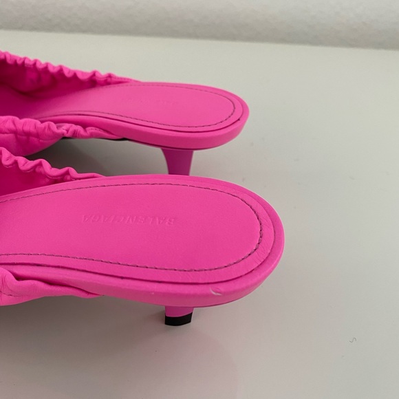 Balenciaga Drawstring Neon Pink Kitten Heel Mules - Picture 7 of 11
